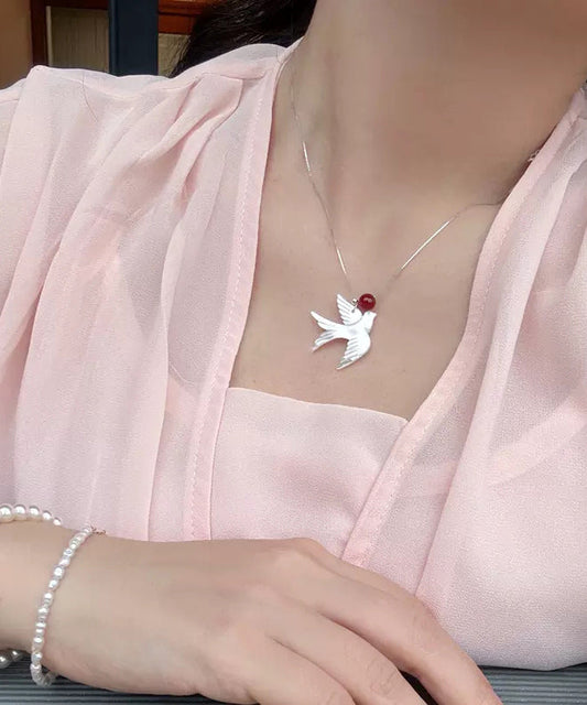 Diy Silk Sterling Silver Agate Shell Young Swallow Pendant Necklace