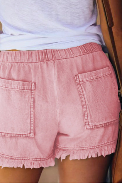 Drawstring Waist Raw Edge Denim Shorts