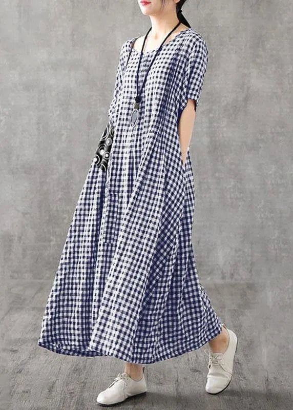 Vivid Patchwork Linen Quilting Dresses Runway Black Plaid Dresses Summer