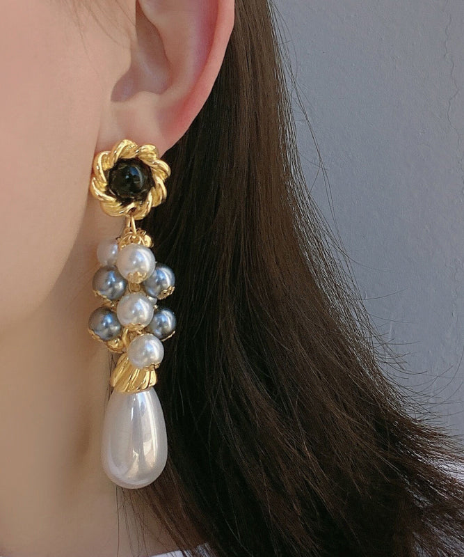 White Sterling Silver Alloy Pearl Drop Earrings
