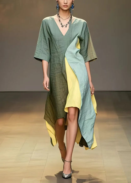 Multicolour Asymmetrical Patchwork Cotton Long Dresses Summer