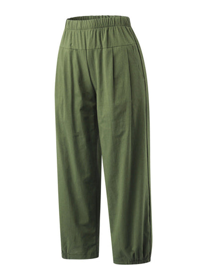 Loose Harem Pants High Waist Cotton Linen Cropped Pants Wide Leg Pants