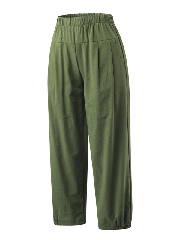 Loose Harem Pants High Waist Cotton Linen Cropped Pants Wide Leg Pants