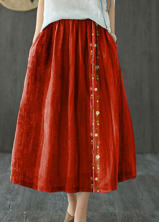 Style Gray Geometry Patchwork a Line Skirts Ramie