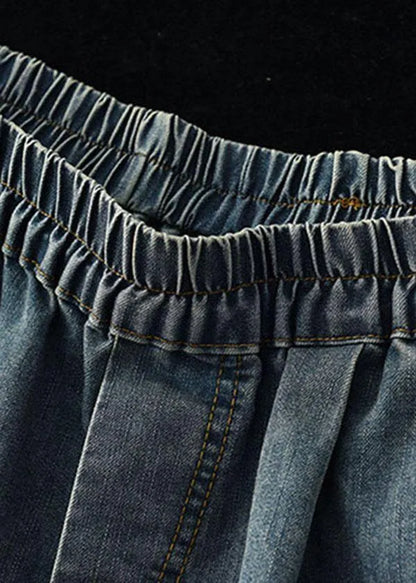 Loose Blue Elastic Waist Wide Leg Summer Denim Hot Pants