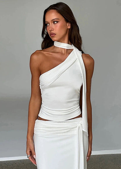 Style Versatile Black One Shoulder Tank Tops Sleeveless