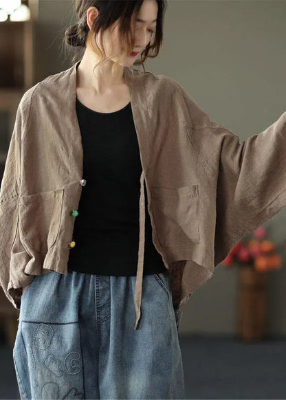 Fine Checkered Pumpkin Bat Wing Sleeve Pockets Coat Short