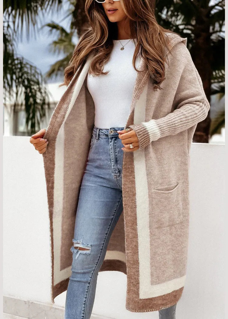 Unique Rose Hooded Pockets Knit Cardigans Fall