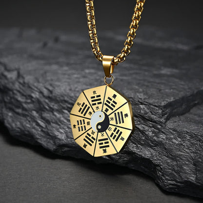 Buddha Stones Bagua Yin Yang Titanium Steel Balance Necklace Pendant