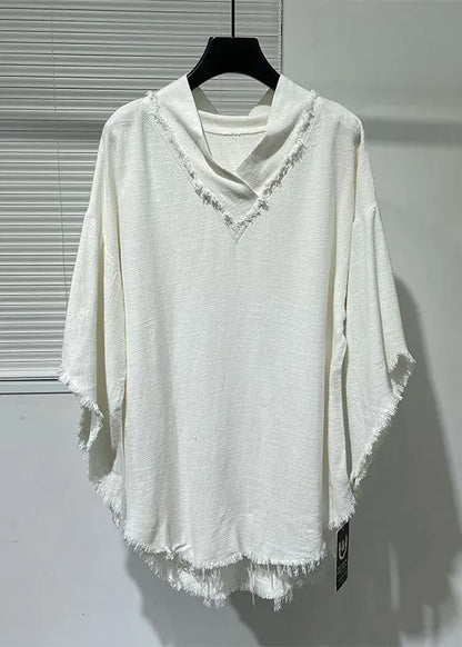Original Asymmetrical Loose Linen T Shirt for Bat Sleeves