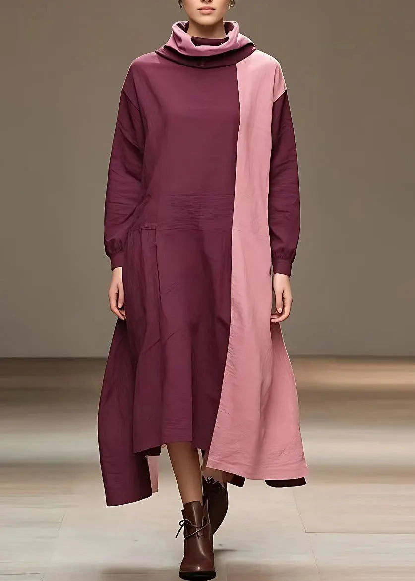 Red Patchwork Long Dress Long Sleeve