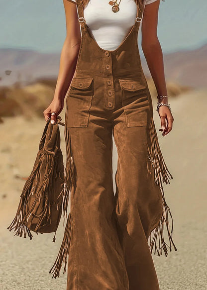 Caramel Pockets Faux Suede Jumpsuit Summer