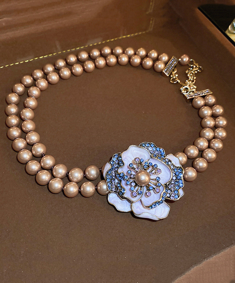 Classy Champagne Alloy Zircon Pearl Gratuated Bead Necklace