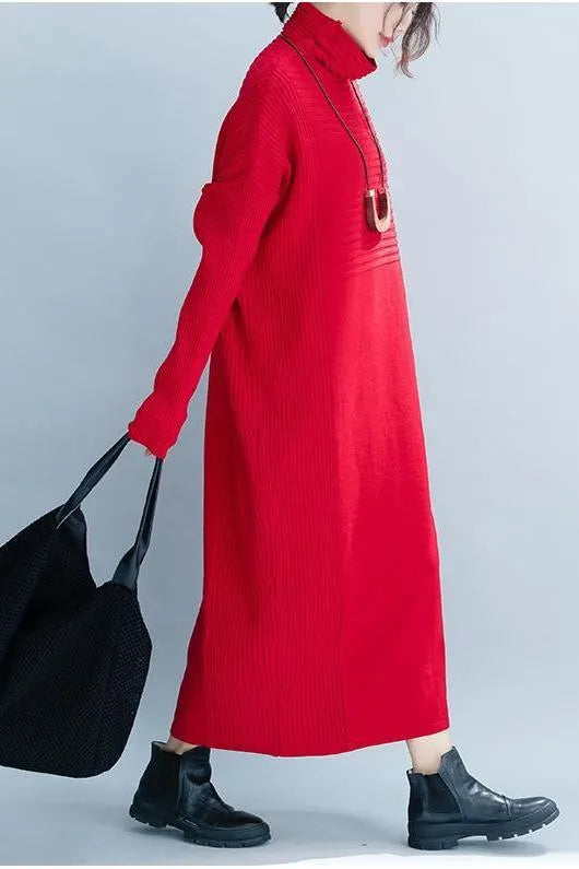 Loose High Neck Maxi Sweater Dresses