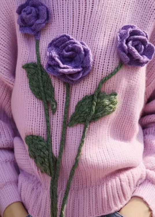 Purple Hollow Out Knit Sweaters Winter
