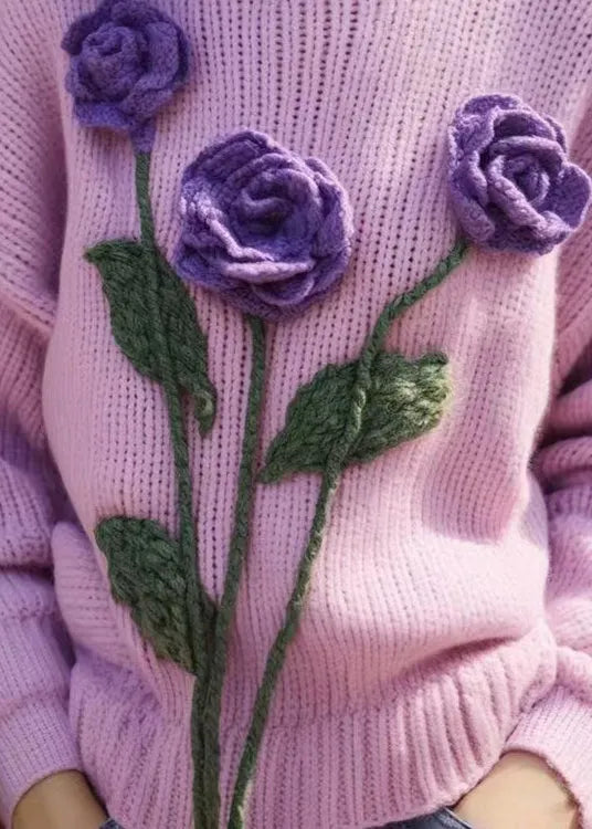 Purple Hollow Out Knit Sweaters Winter
