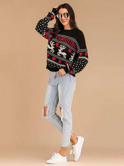 Reindeer Jacquard Knit Christmas Sweater