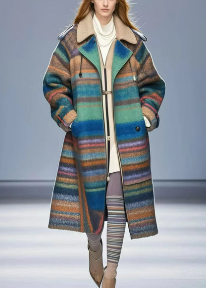 Colorblock Oversized Striped Woolen Coats Fall