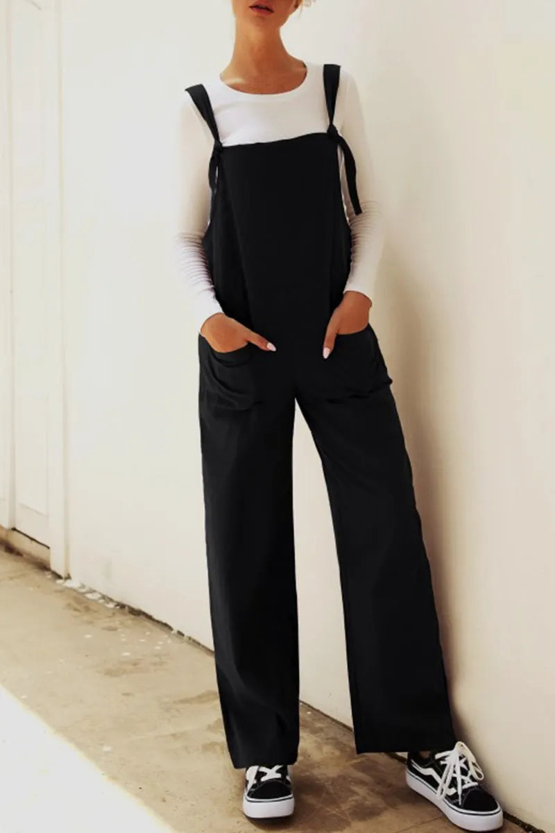 Make Old Patchwork Square Collar Loose Jumpsuits(5 Colors)