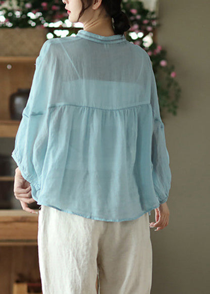 Light Blue Peter Pan Ramie Shirt Spring