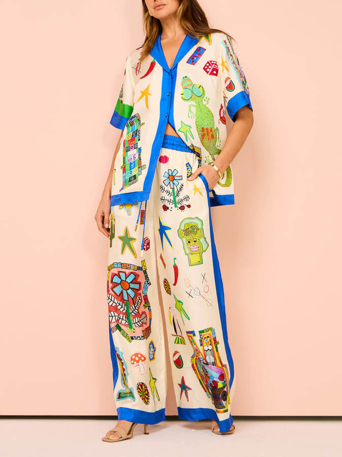 Color Matching Personalized Printed Holiday Lace Wide-leg Pants