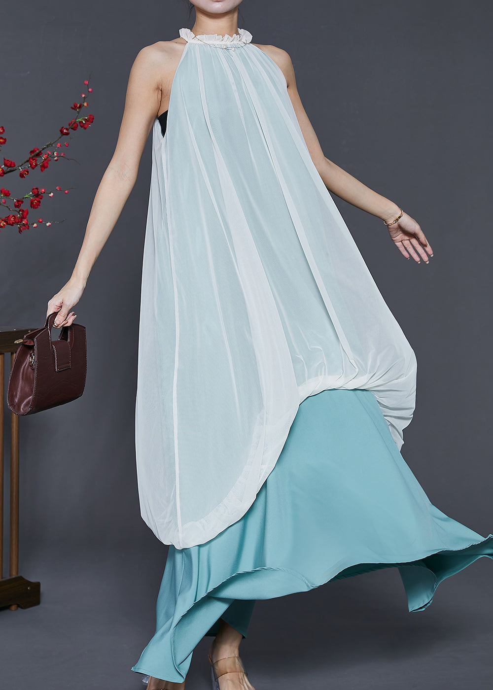 White Cold Shoulder Patchwork Chiffon Vacation Dresses Summer