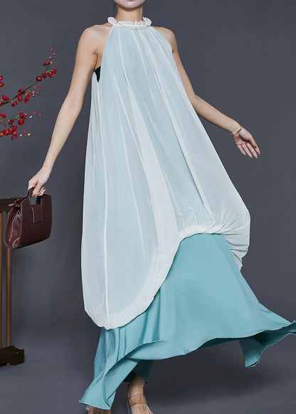 White Cold Shoulder Patchwork Chiffon Vacation Dresses Summer