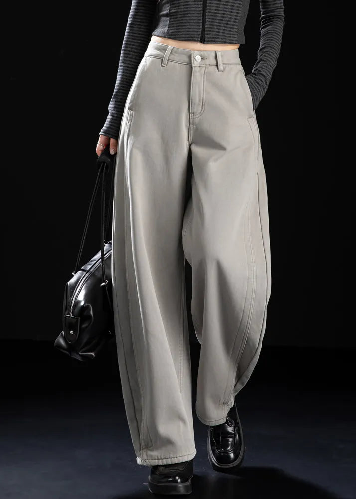 Style Light Grey Oversized Warm Fleece Harem Pants Winter