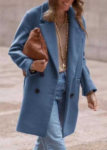 French Blue Peter Pan Collar Pockets Woolen Coats Fall