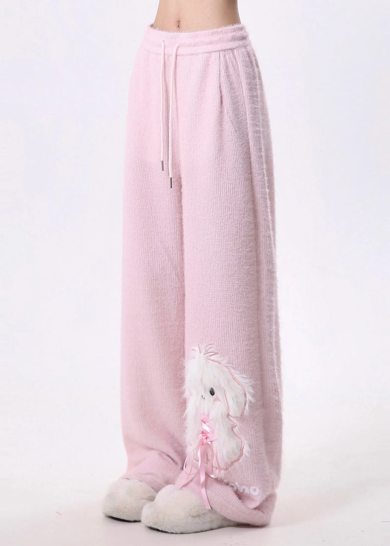 Pink Dog Fluffy Straight Pants Spring
