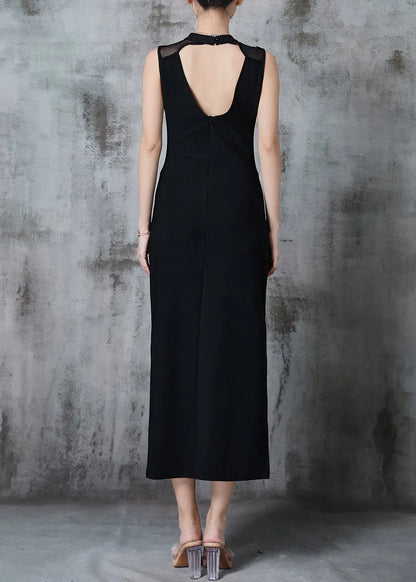 Black Backless Cotton Wraped Dresses Sleeveless