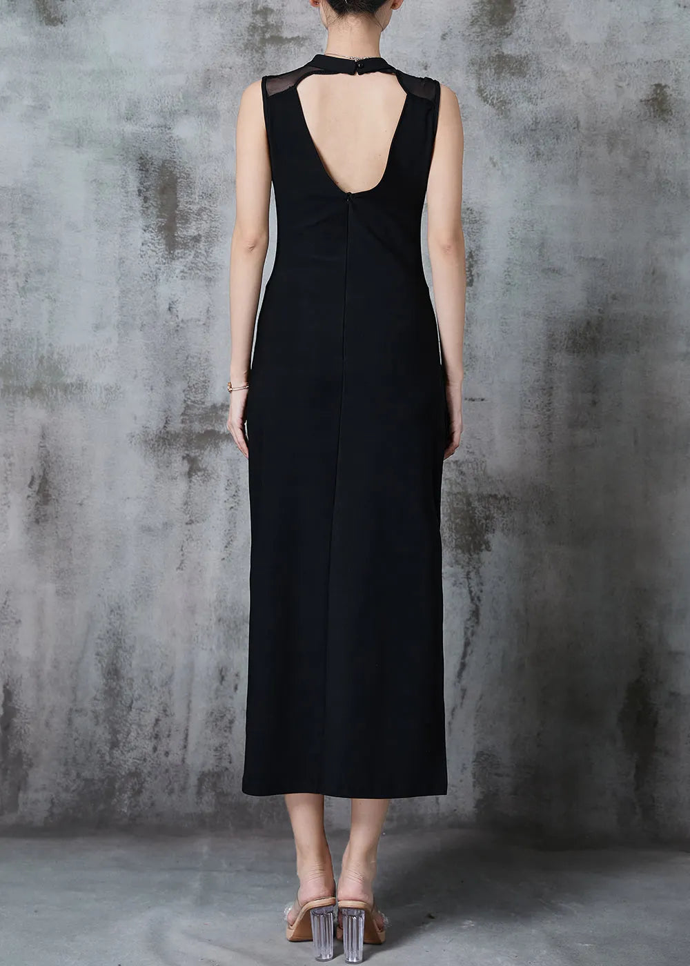 Black Backless Cotton Wraped Dresses Sleeveless