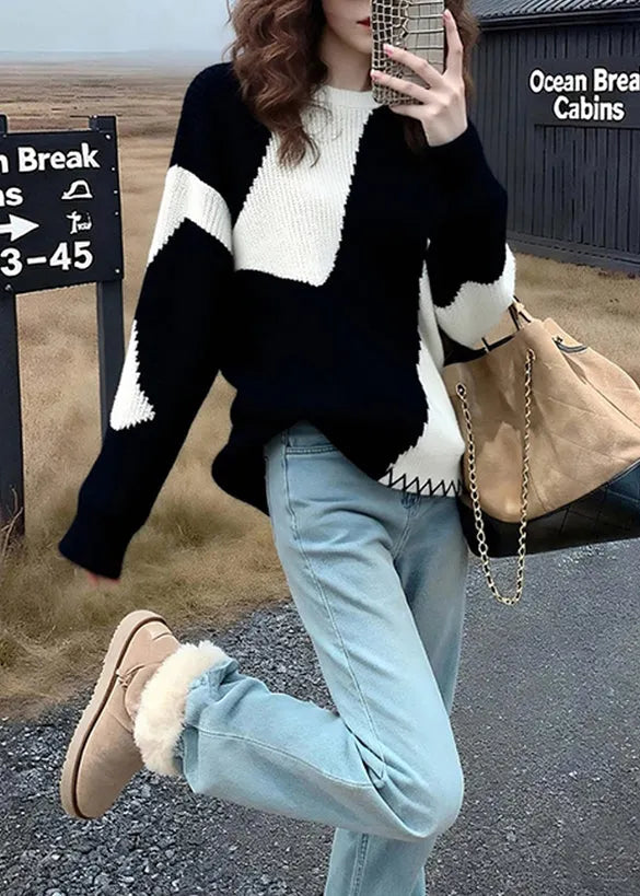 Classy Colorblock Oversized Cozy Knit Sweaters Winter