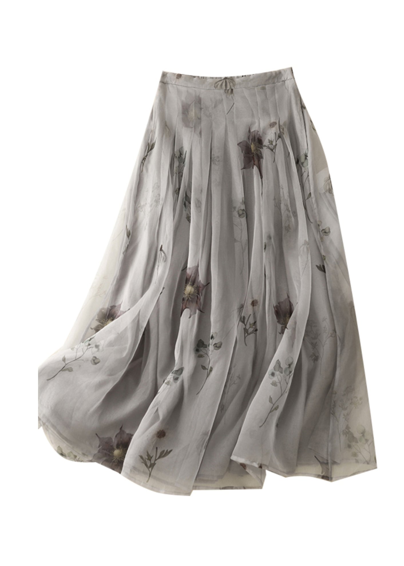 Classy Grey Print High Waist Tulle a Line Skirt Summer