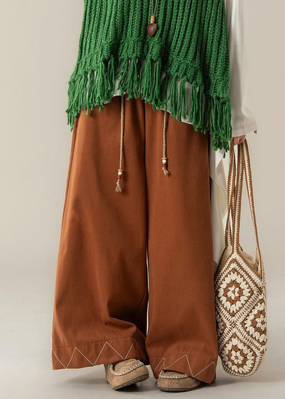 Loose Orange Drawstring Cotton Wide Leg Pants Fall