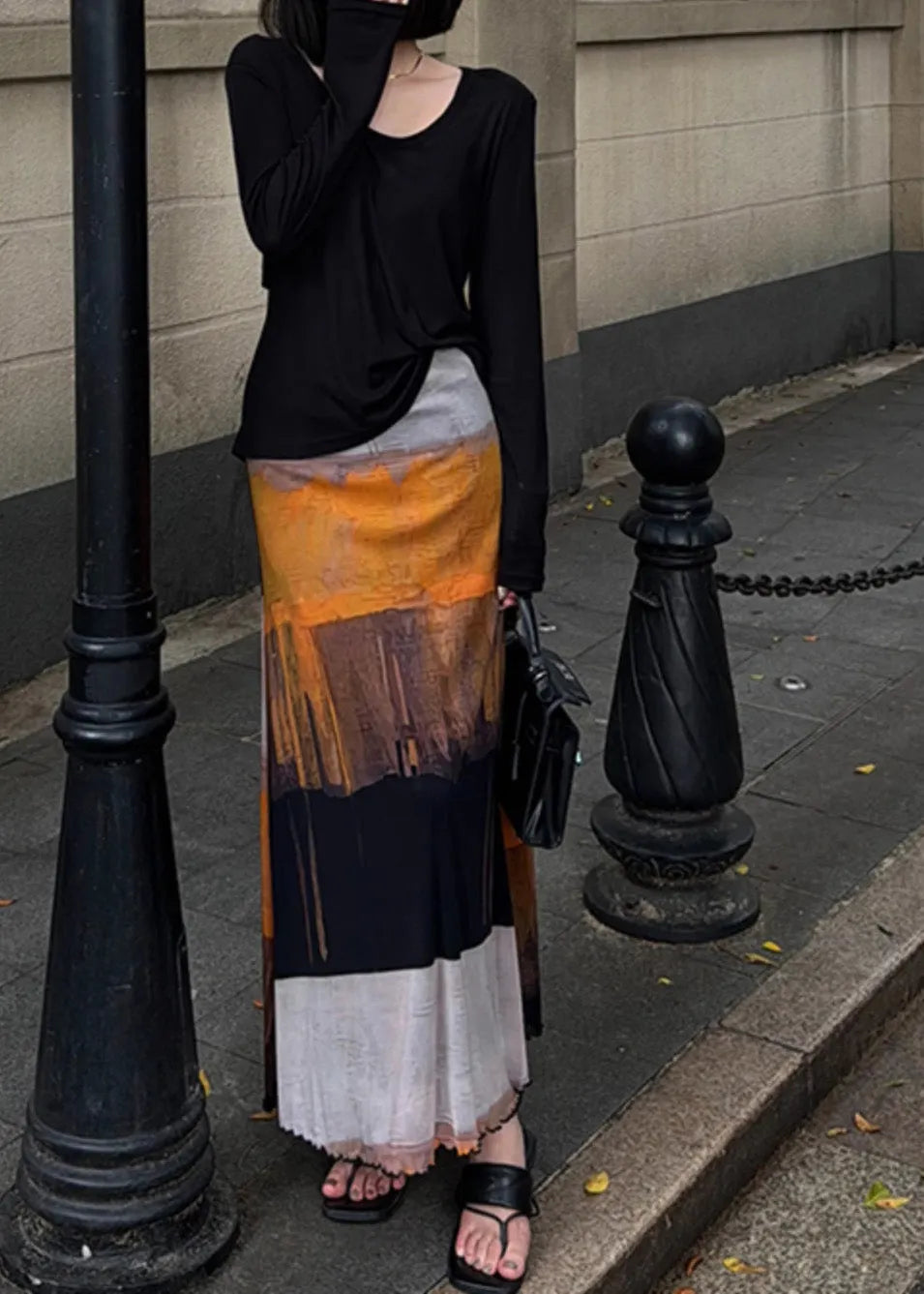 Organic Colorblock Asymmetrical Tie Dye Cotton a Line Skirt Spring