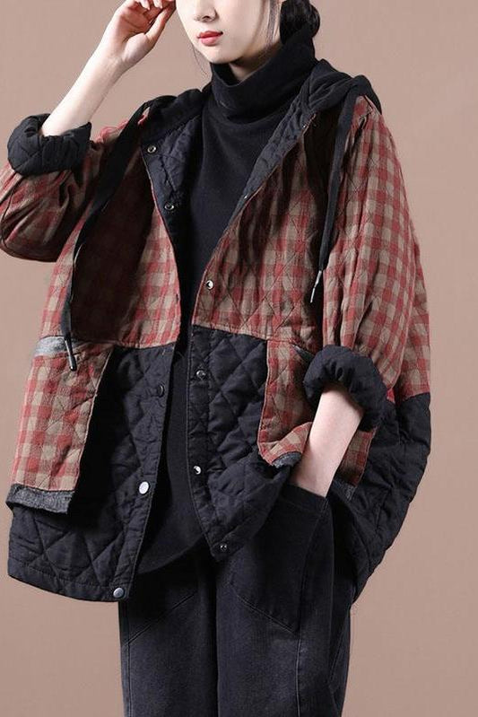 Limited Stock- Winter Plaid Hooded Drawstring Warm Coat