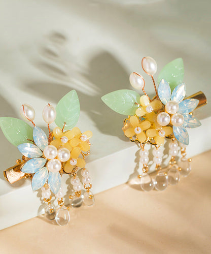 Retro Rainbow Alloy Pearl Colored Glaze Tassel Kids a Pair Hairpin