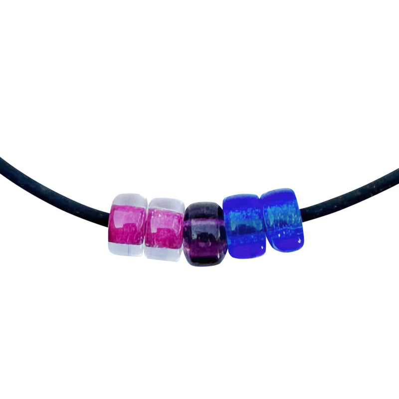 Bisexual Pride/bi Ally Necklace With Czech Glass Beads on Black Rubber Cord, 18 Inches
