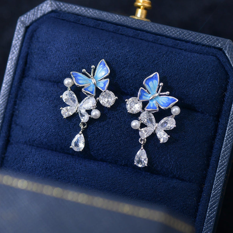 Blue Butterfly Drop Earrings