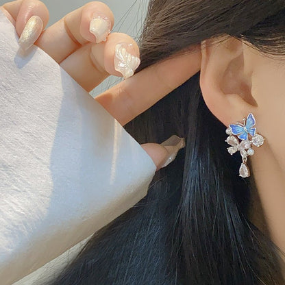 Blue Butterfly Drop Earrings