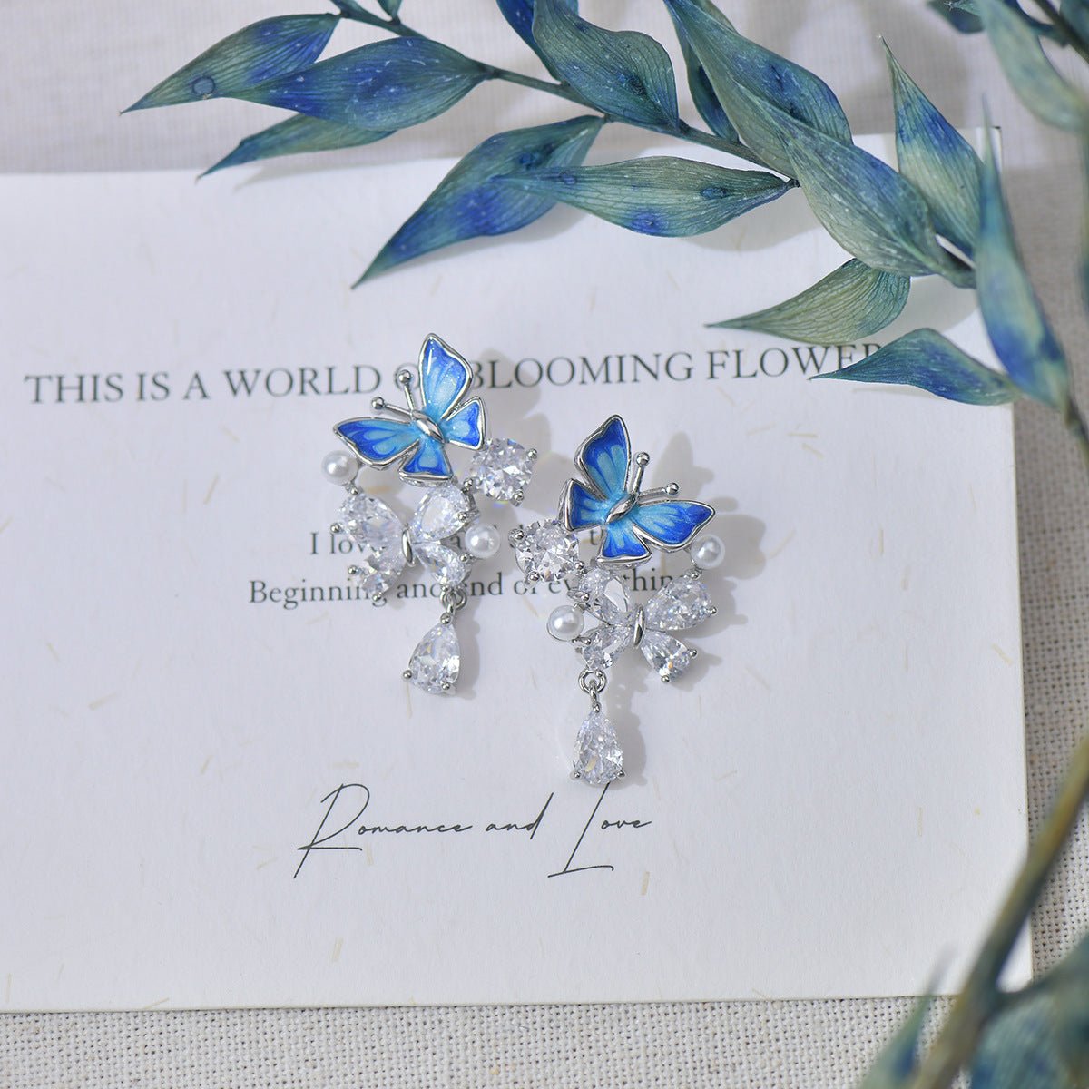 Blue Butterfly Drop Earrings