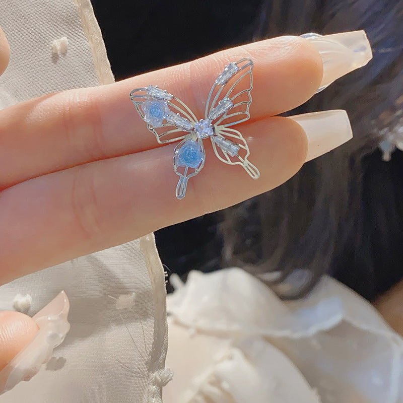 [] Blue Rose Butterfly Earrings