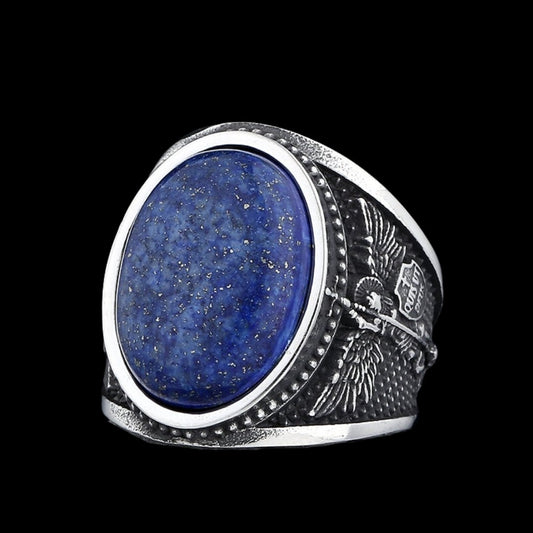 Blue Stone Archangel Gabriel Shield Ring