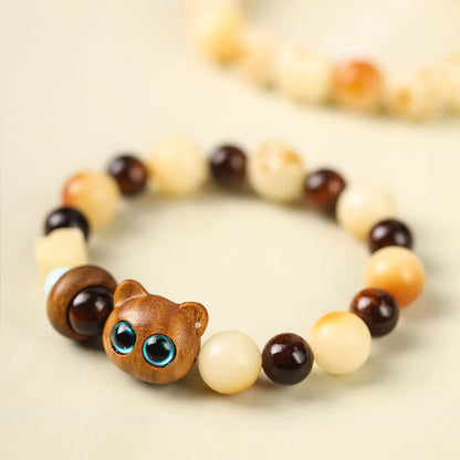 Bodhi Seed Sandalwood Cat Peace Bracelet 14-17cm