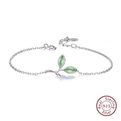 Green Opal Leaves Sterling Silver Bracelet