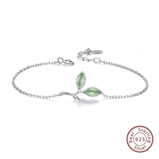 Green Opal Leaves Sterling Silver Bracelet