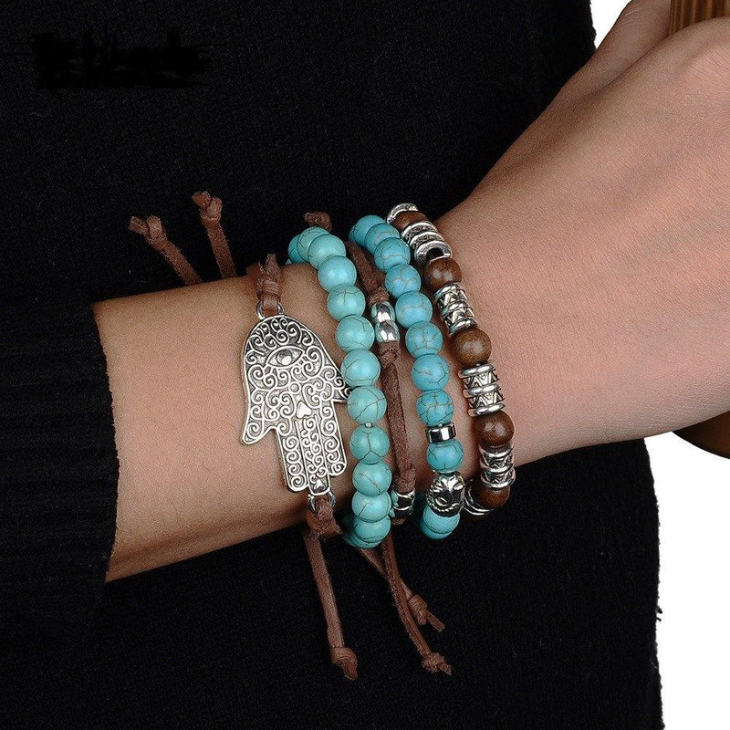 Hamsa Turquoise Leather Bracelet