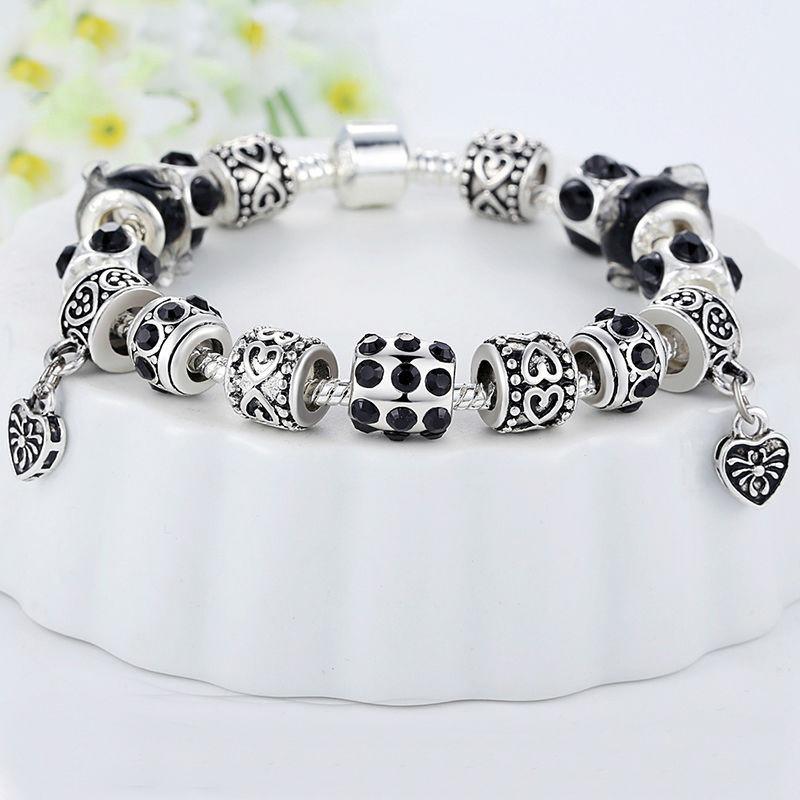 Silver Crystal Bracelet With Blue Murano Glass Beads