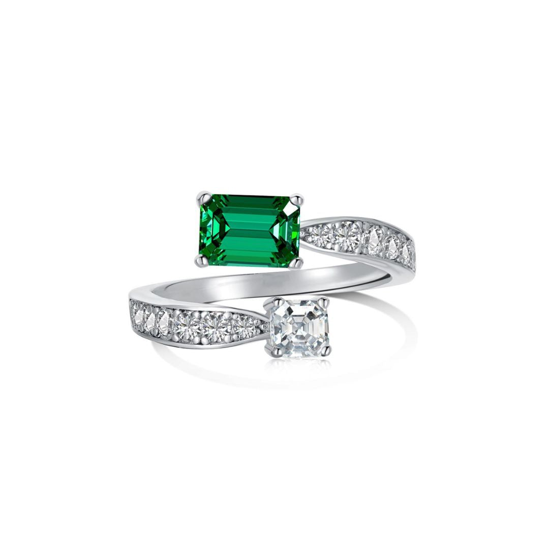 Lena Double Crystal 925 Sterling Silver Open Ring